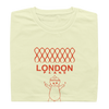 Folded yellow London Plane restaurant t-shirt with cherub design on the front